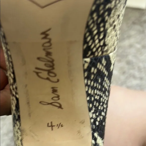 Sam Edelman Black and Cream Snake-Print Pointed-Toe Heels - Picture 6 of 6